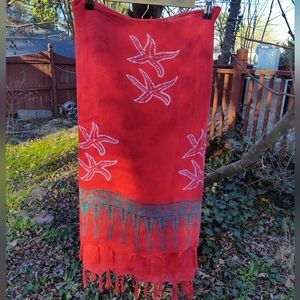 Pink Coral Tie Dye Starfish Beachy Print Scarf/Wrap with Tassels
